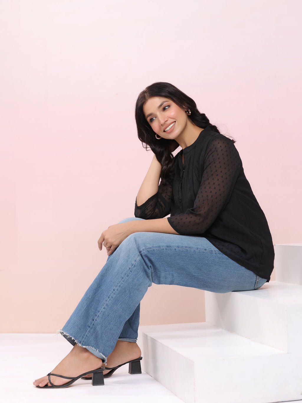 Janasya Dark Dobby Chiffon Solid Regular Top | Grocsy