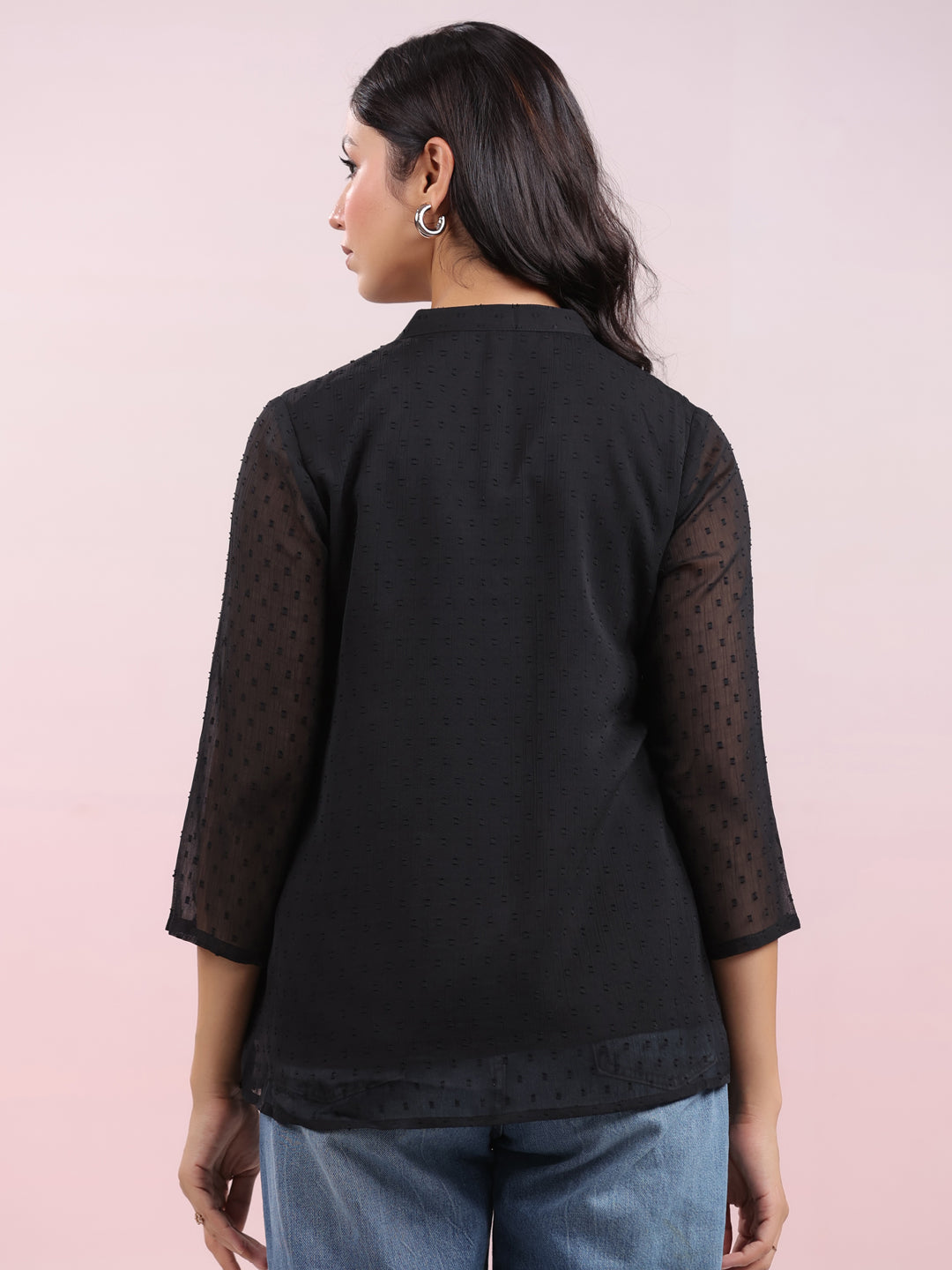 Janasya Dark Dobby Chiffon Solid Regular Top | Grocsy