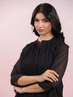 Janasya Dark Dobby Chiffon Solid Regular Top | Grocsy