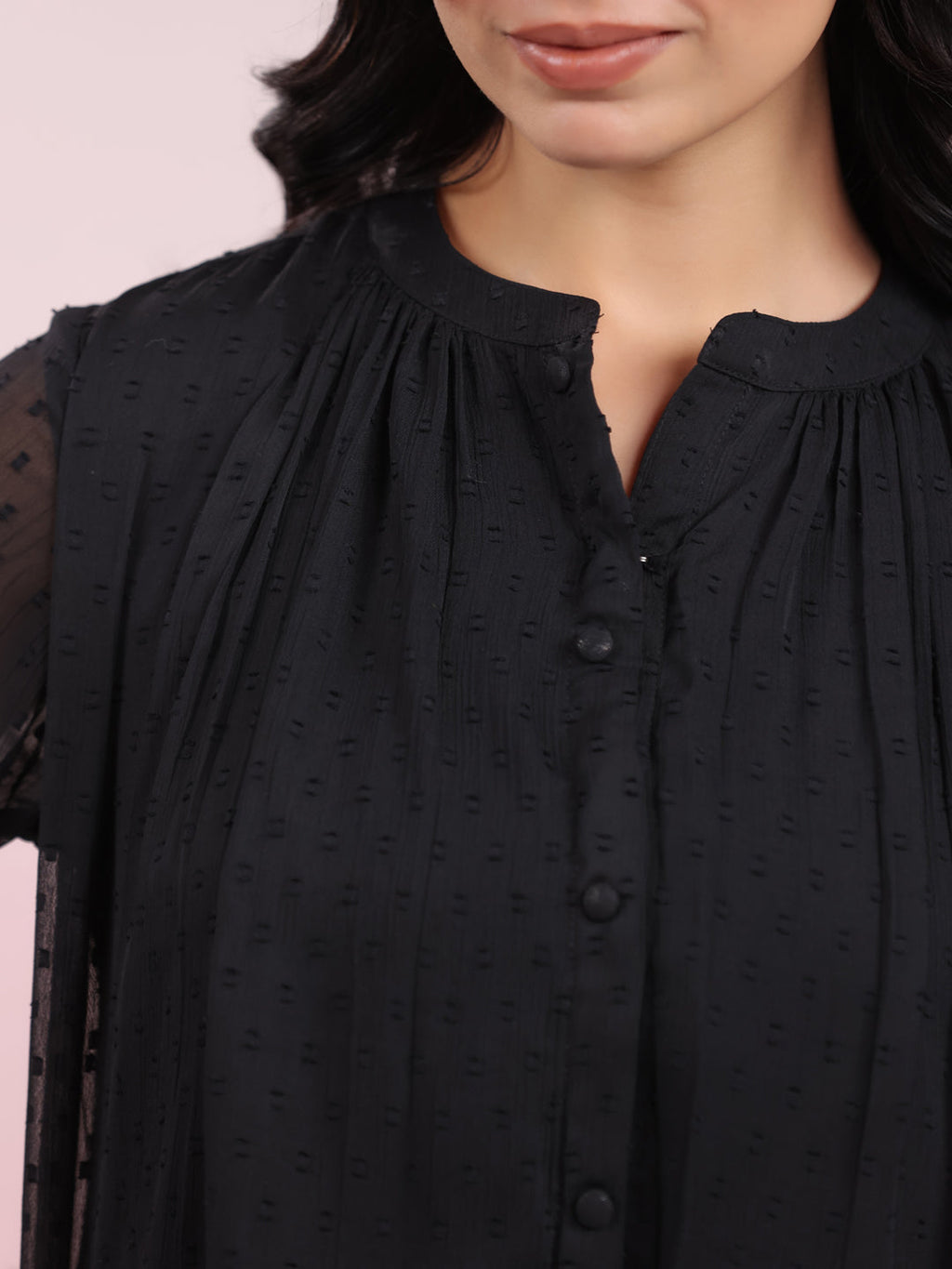 Janasya Dark Dobby Chiffon Solid Regular Top | Grocsy