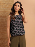 Janasya Dark Cotton Floral Regular Top | Grocsy