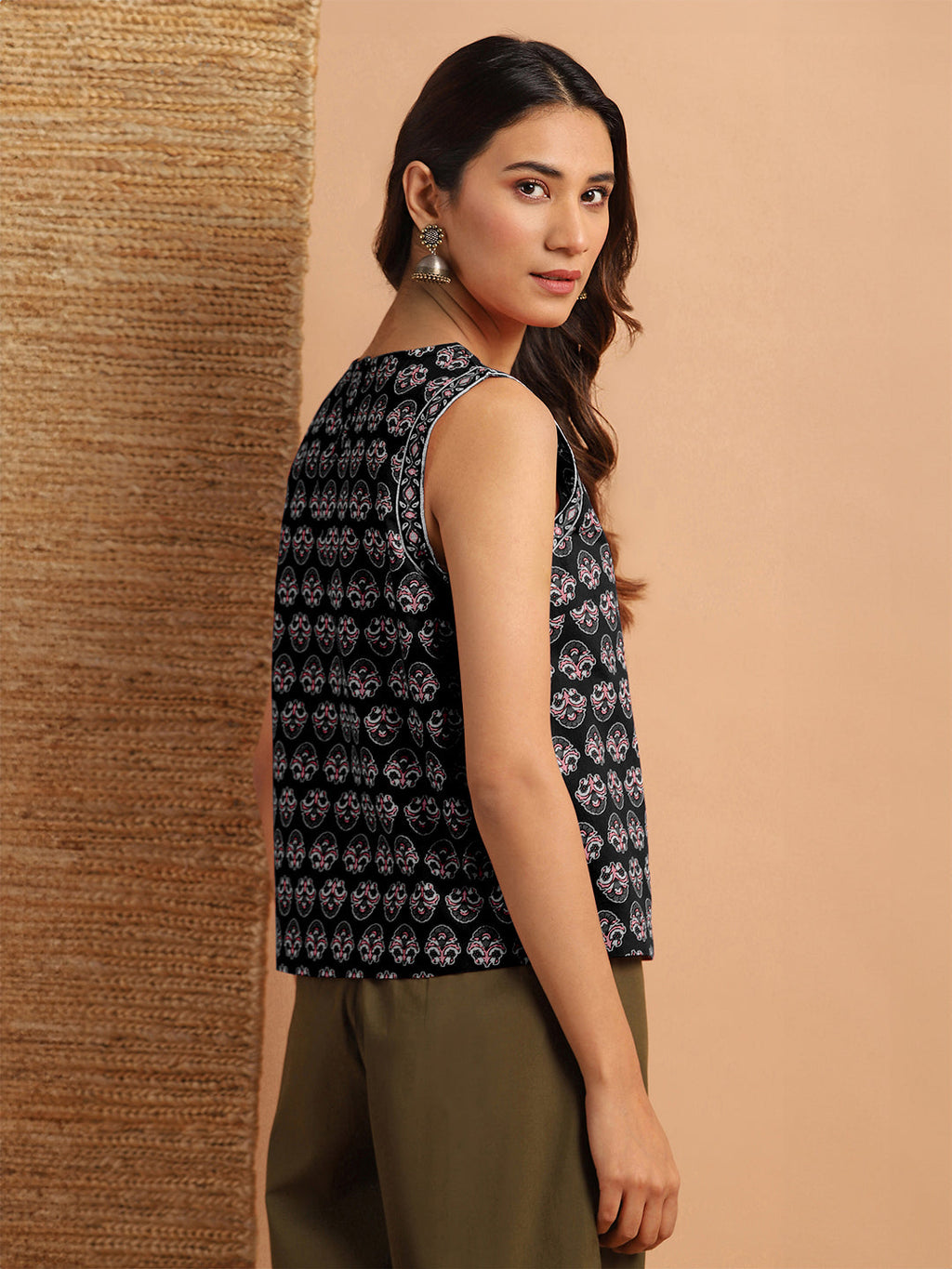 Janasya Dark Cotton Floral Regular Top | Grocsy