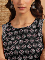 Janasya Dark Cotton Floral Regular Top | Grocsy