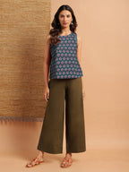 Janasya Dark Cotton Floral Regular Top | Grocsy