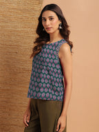Janasya Dark Cotton Floral Regular Top | Grocsy