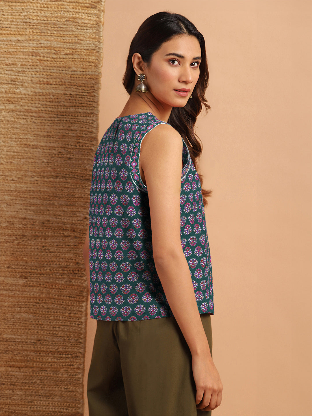 Janasya Dark Cotton Floral Regular Top | Grocsy