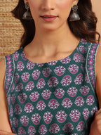 Janasya Dark Cotton Floral Regular Top | Grocsy
