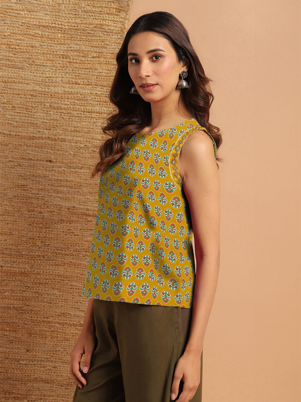 Janasya Dark Cotton Floral Straight Top | Grocsy
