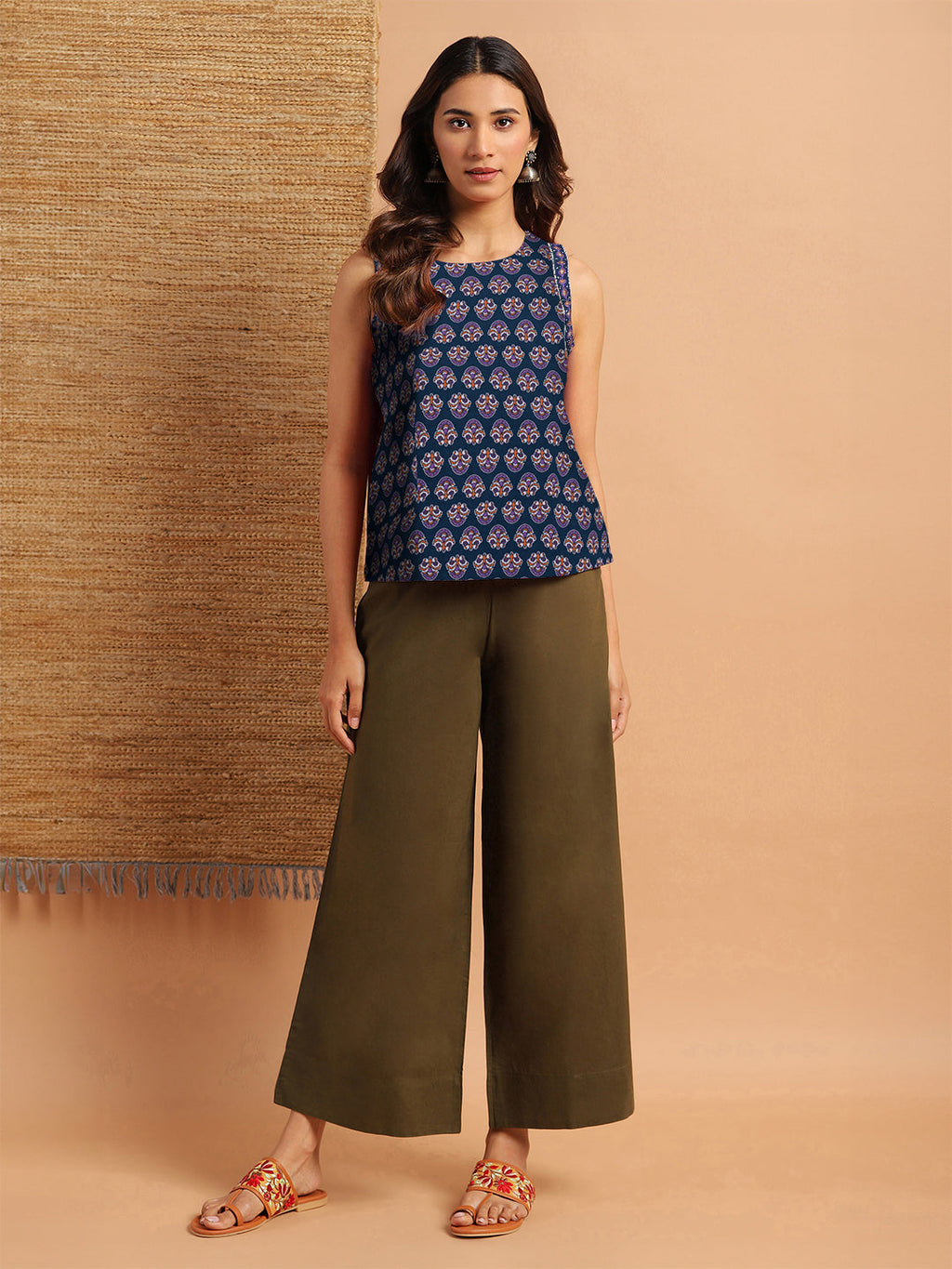 Janasya Dark Cotton Floral Straight Top | Grocsy