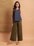 Janasya Dark Cotton Floral Straight Top | Grocsy