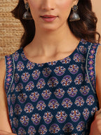 Janasya Dark Cotton Floral Straight Top | Grocsy