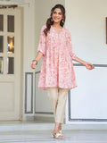 Janasya Light Georgette Floral Gathering Tunic | Grocsy