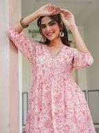 Janasya Light Georgette Floral Gathering Tunic | Grocsy