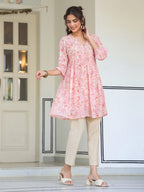 Janasya Light Georgette Floral Gathering Tunic | Grocsy