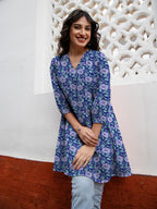 Janasya Dark Georgette Floral A-Line Tunic | Grocsy