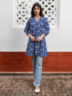 Janasya Dark Georgette Floral A-Line Tunic | Grocsy