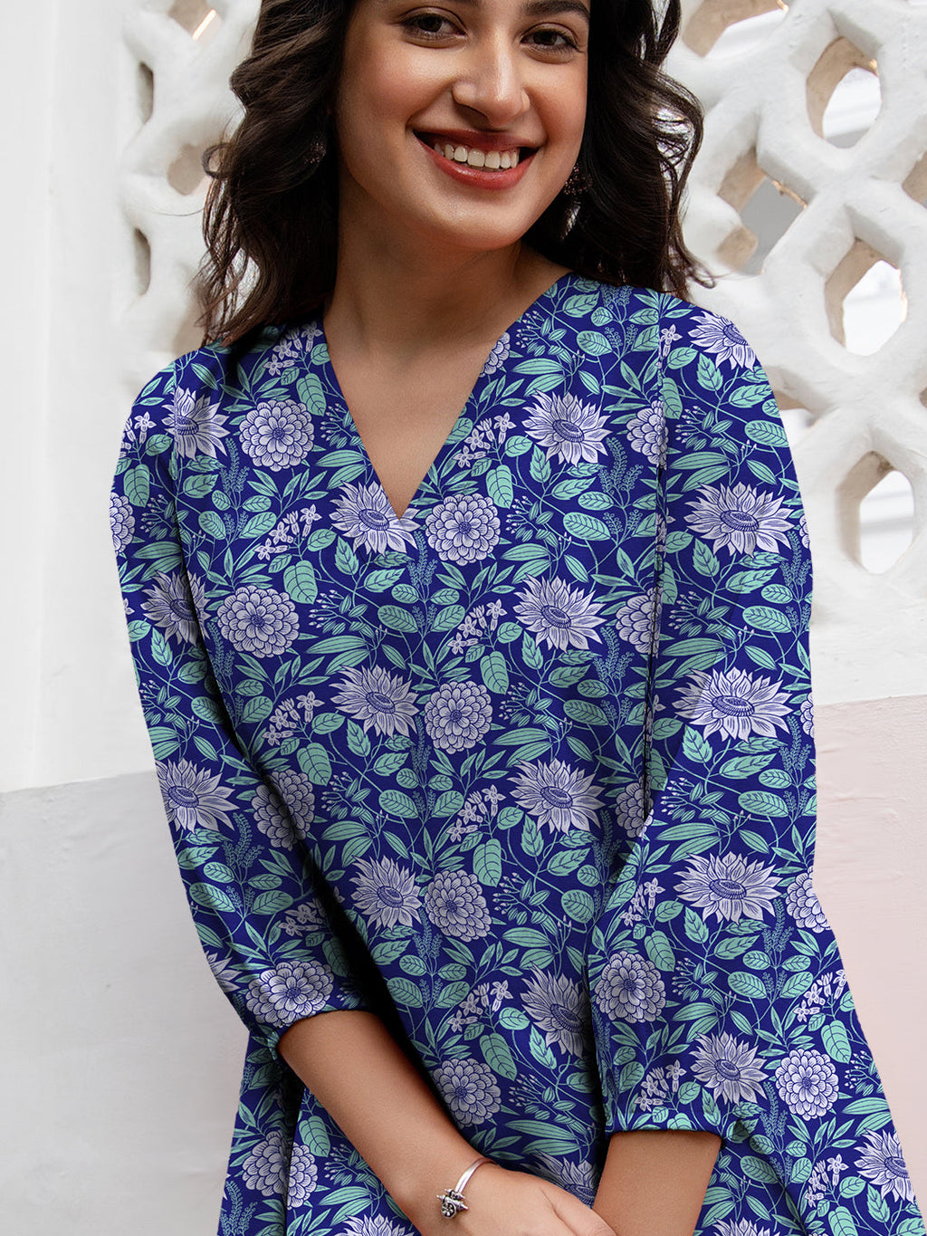 Janasya Dark Georgette Floral A-Line Tunic | Grocsy