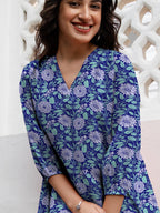 Janasya Dark Georgette Floral A-Line Tunic | Grocsy