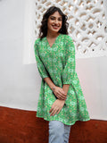 Janasya Dark Georgette Floral A-Line Tunic | Grocsy