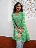 Janasya Dark Georgette Floral A-Line Tunic | Grocsy