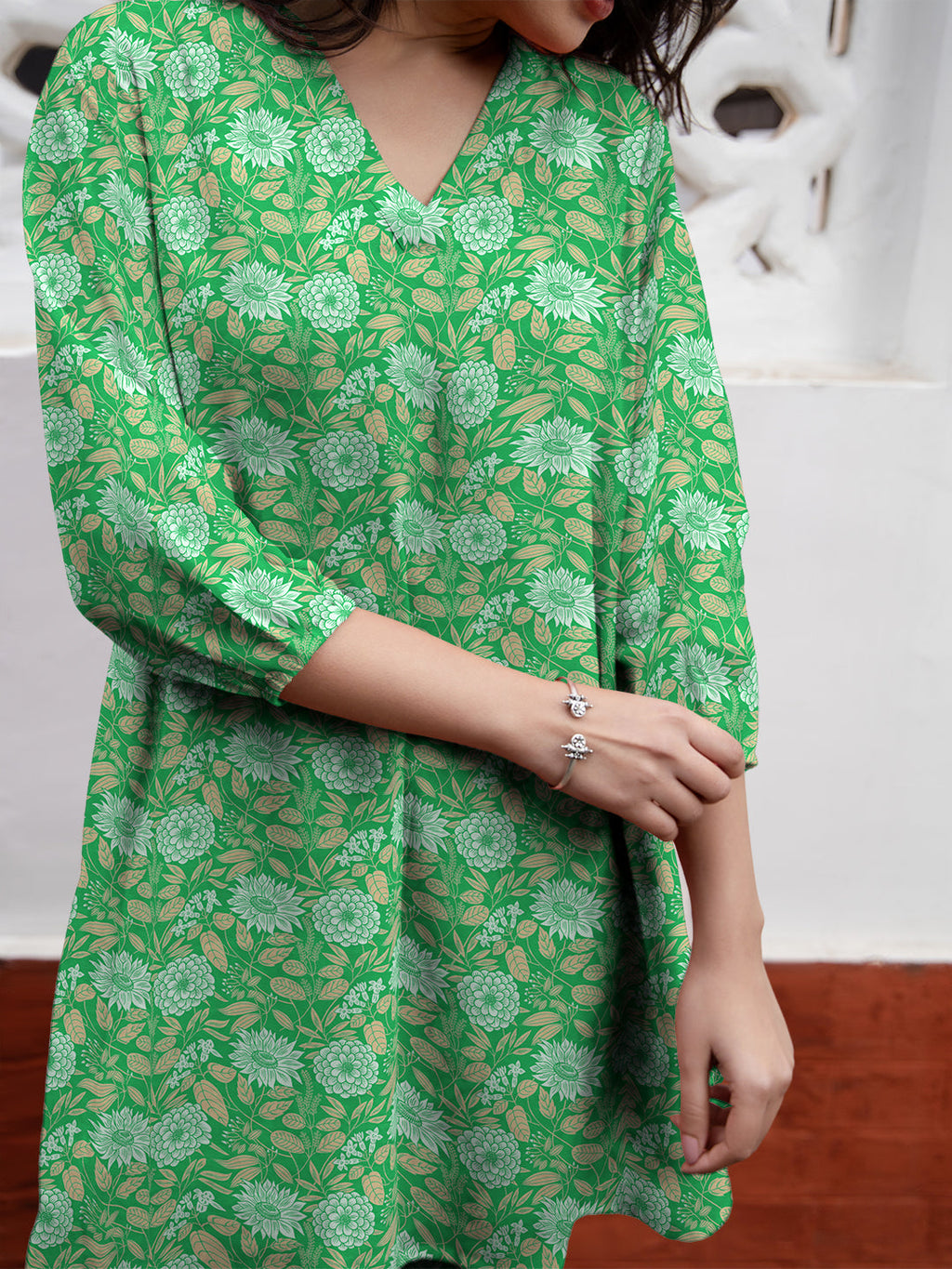 Janasya Dark Georgette Floral A-Line Tunic | Grocsy