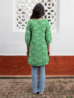 Janasya Dark Georgette Floral A-Line Tunic | Grocsy