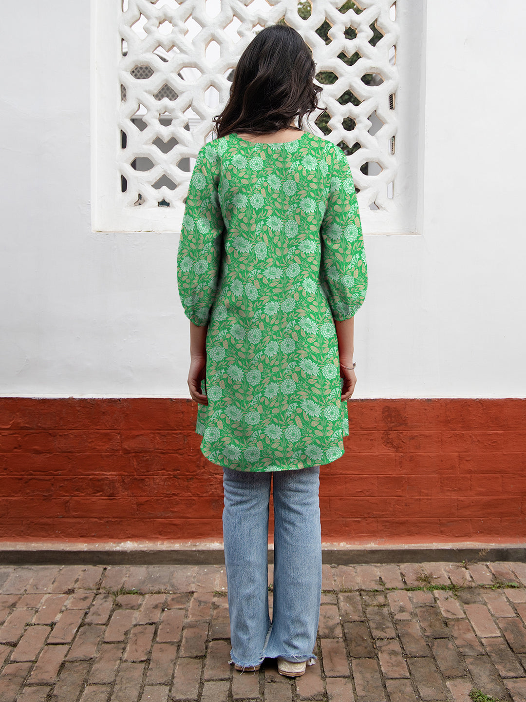 Janasya Dark Georgette Floral A-Line Tunic | Grocsy