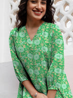 Janasya Dark Georgette Floral A-Line Tunic | Grocsy