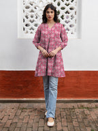 Janasya Dark Georgette Floral A-Line Tunic | Grocsy