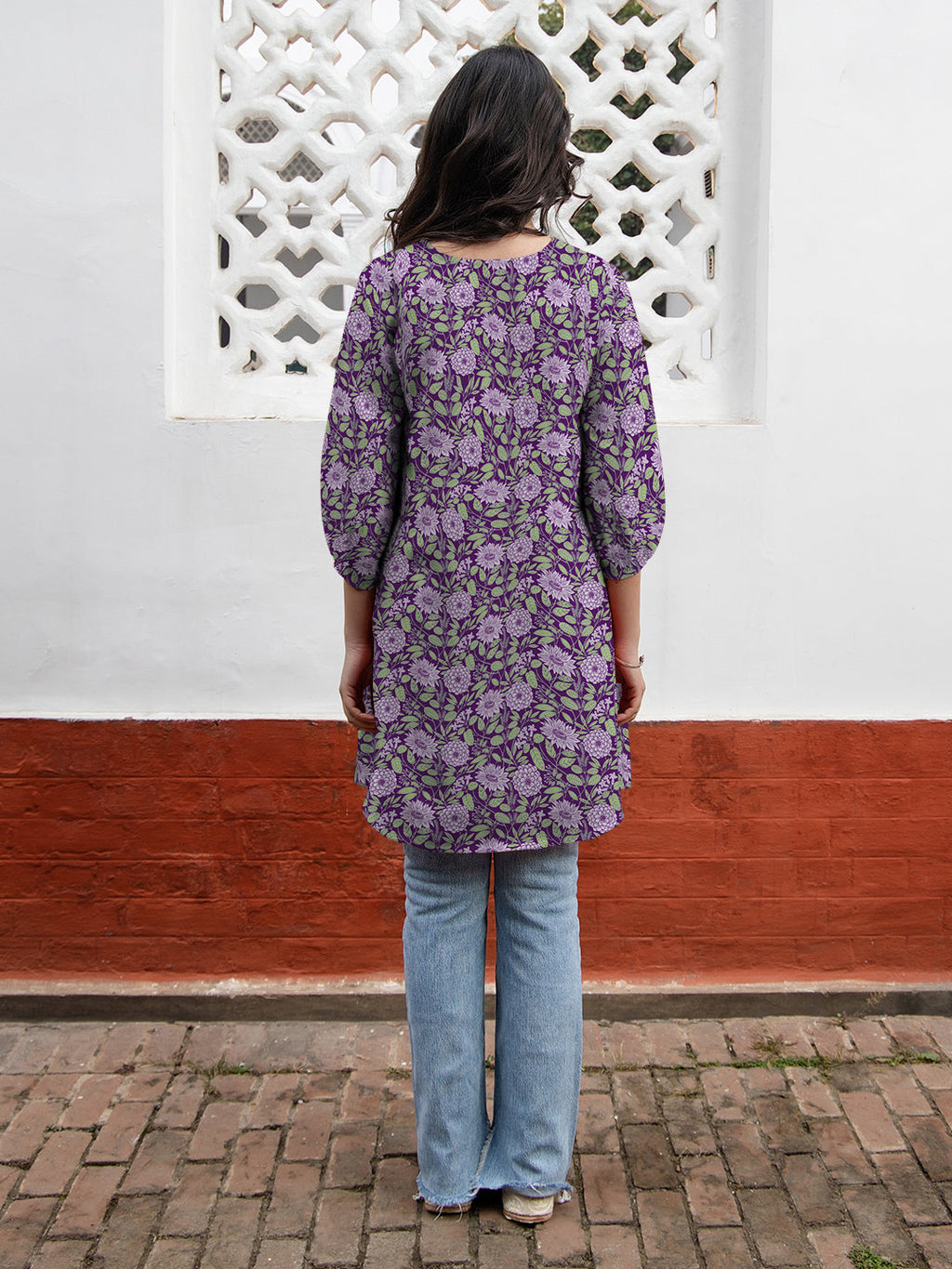 Janasya Dark Georgette Floral A-Line Tunic | Grocsy
