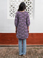 Janasya Dark Georgette Floral A-Line Tunic | Grocsy