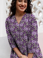Janasya Dark Georgette Floral A-Line Tunic | Grocsy