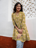 Janasya Dark Georgette Floral A-Line Tunic | Grocsy