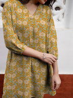 Janasya Dark Georgette Floral A-Line Tunic | Grocsy