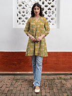 Janasya Dark Georgette Floral A-Line Tunic | Grocsy