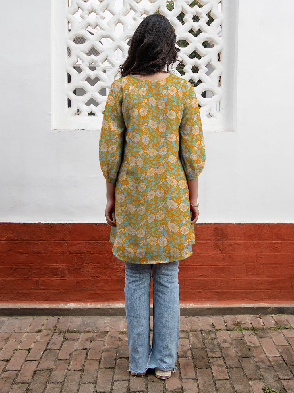 Janasya Dark Georgette Floral A-Line Tunic | Grocsy