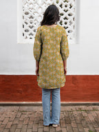 Janasya Dark Georgette Floral A-Line Tunic | Grocsy