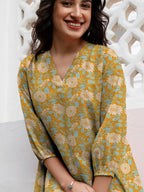 Janasya Dark Georgette Floral A-Line Tunic | Grocsy