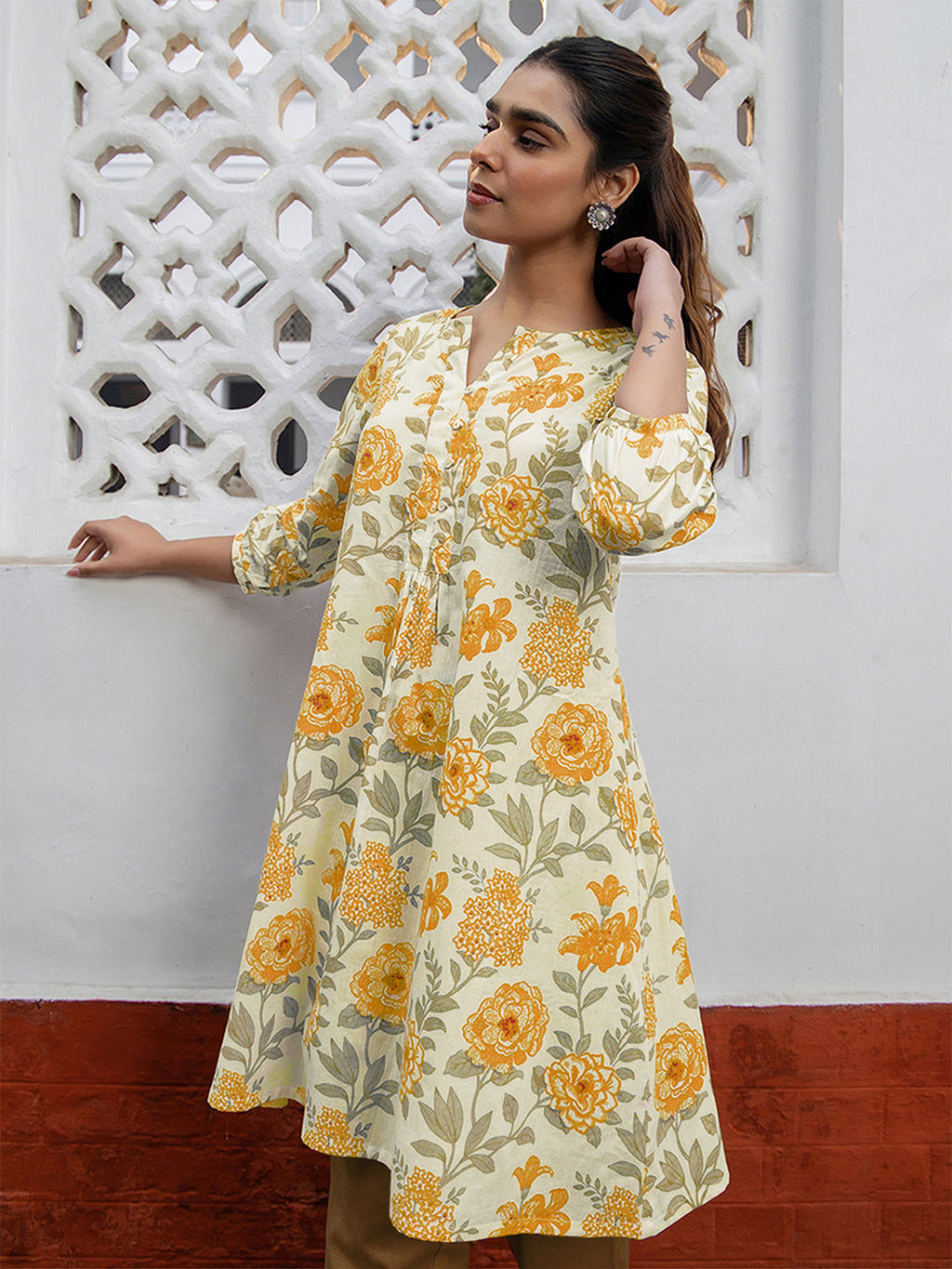 Janasya Light Cotton Floral A-Line Tunic | Grocsy