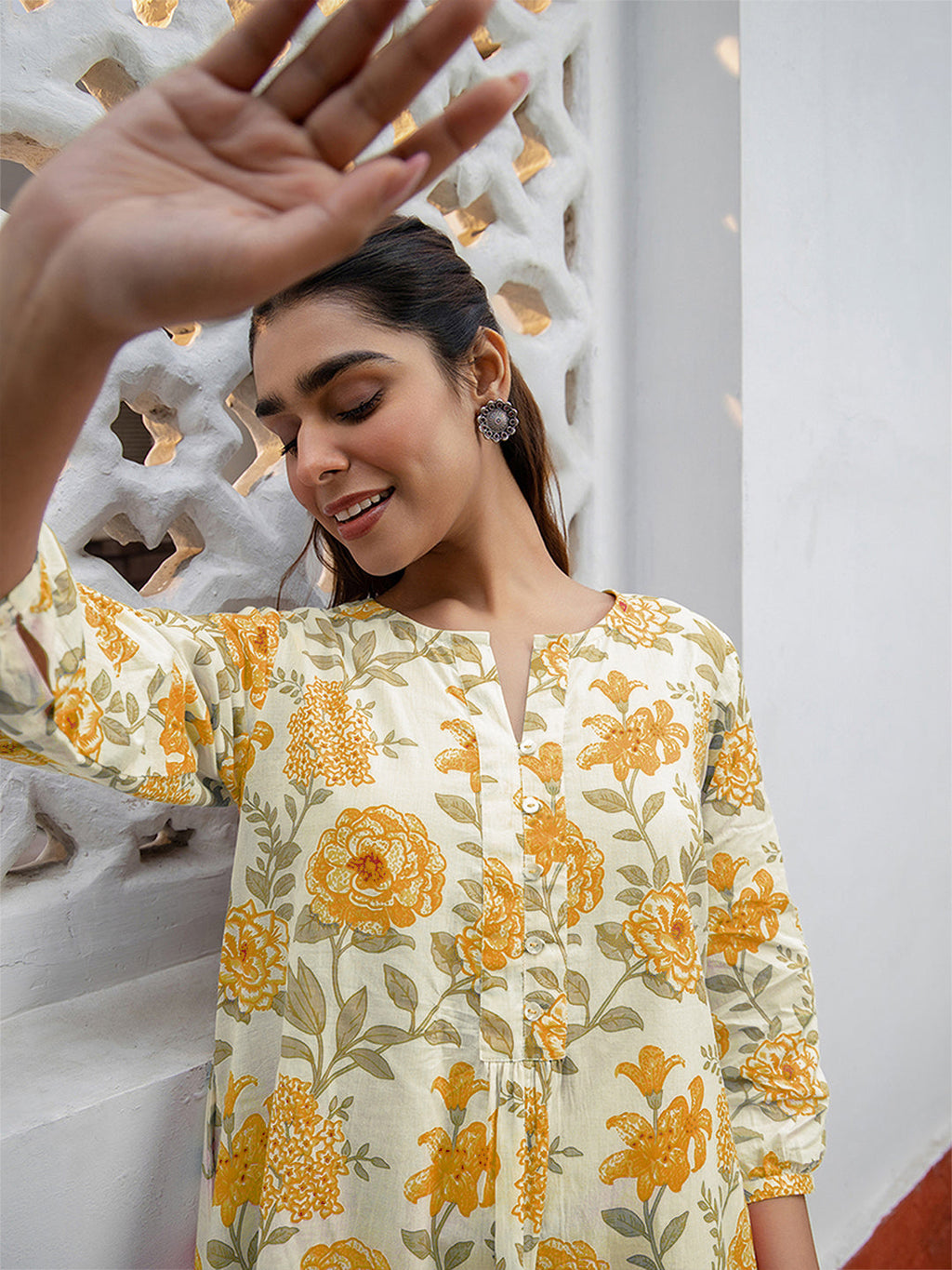 Janasya Light Cotton Floral A-Line Tunic | Grocsy