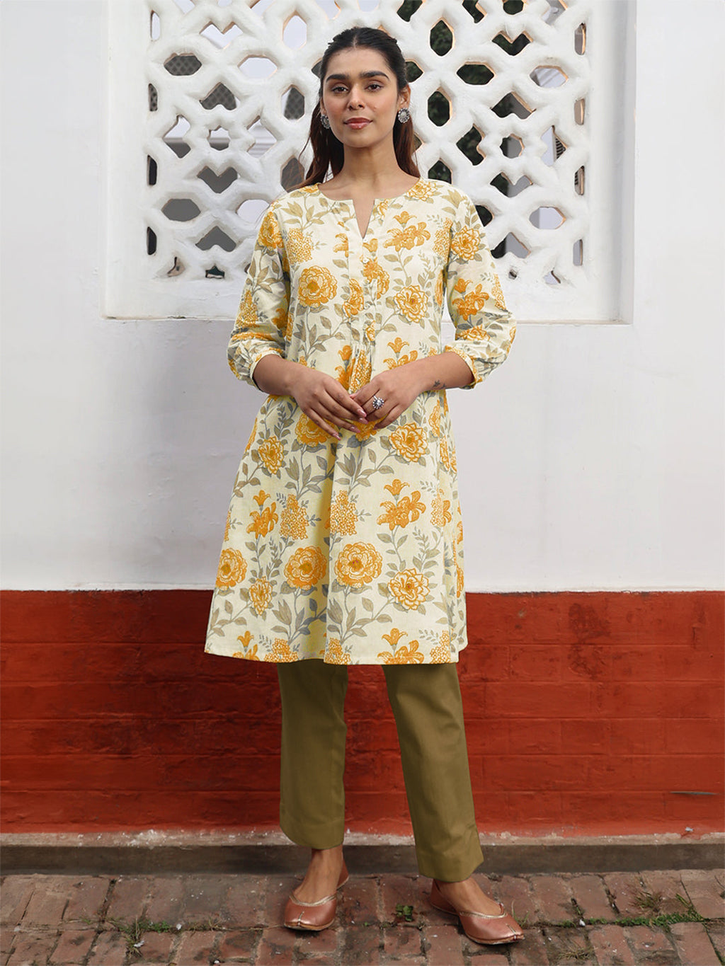 Janasya Light Cotton Floral A-Line Tunic | Grocsy