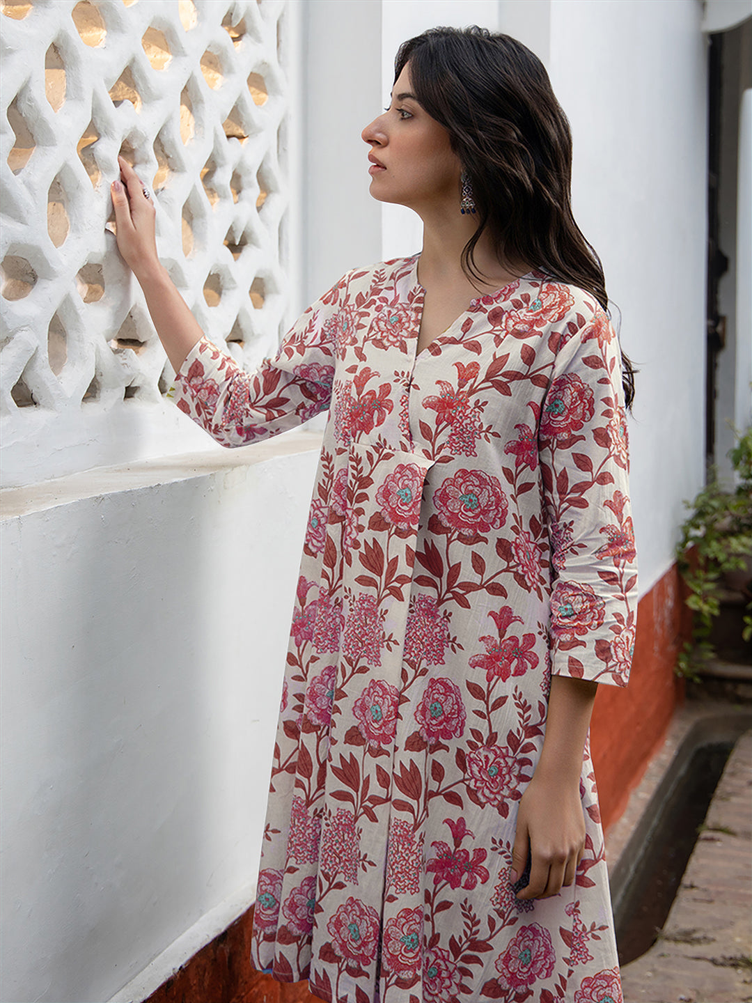 Janasya Light Cotton Floral A-Line Tunic | Grocsy