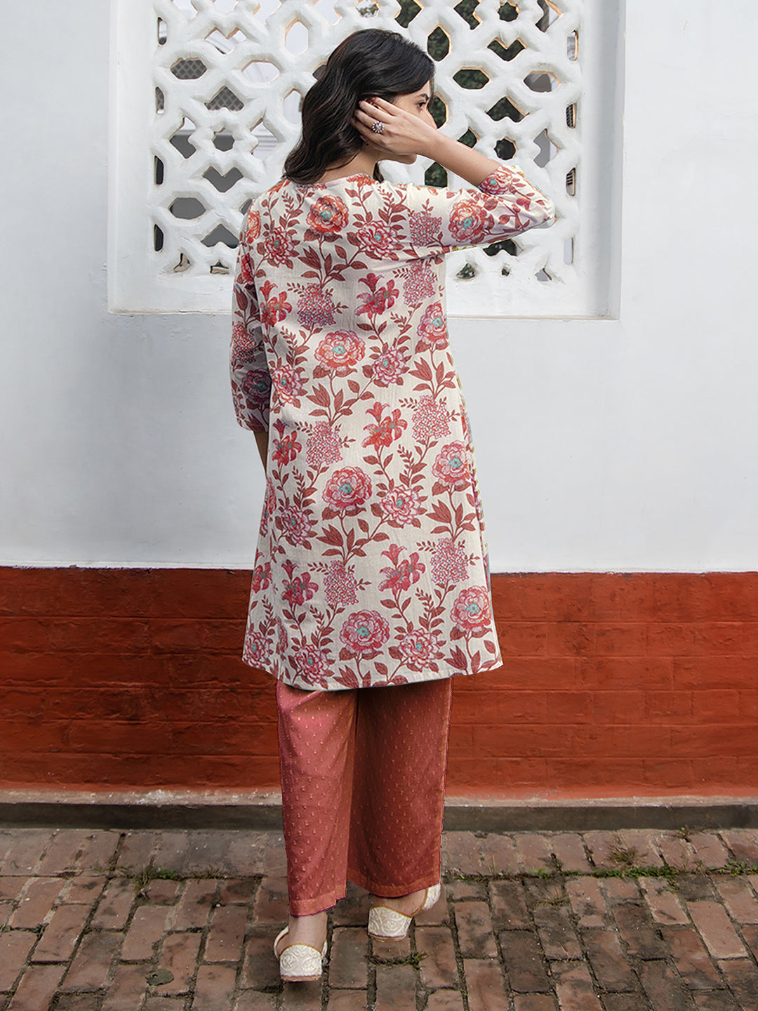 Janasya Light Cotton Floral A-Line Tunic | Grocsy