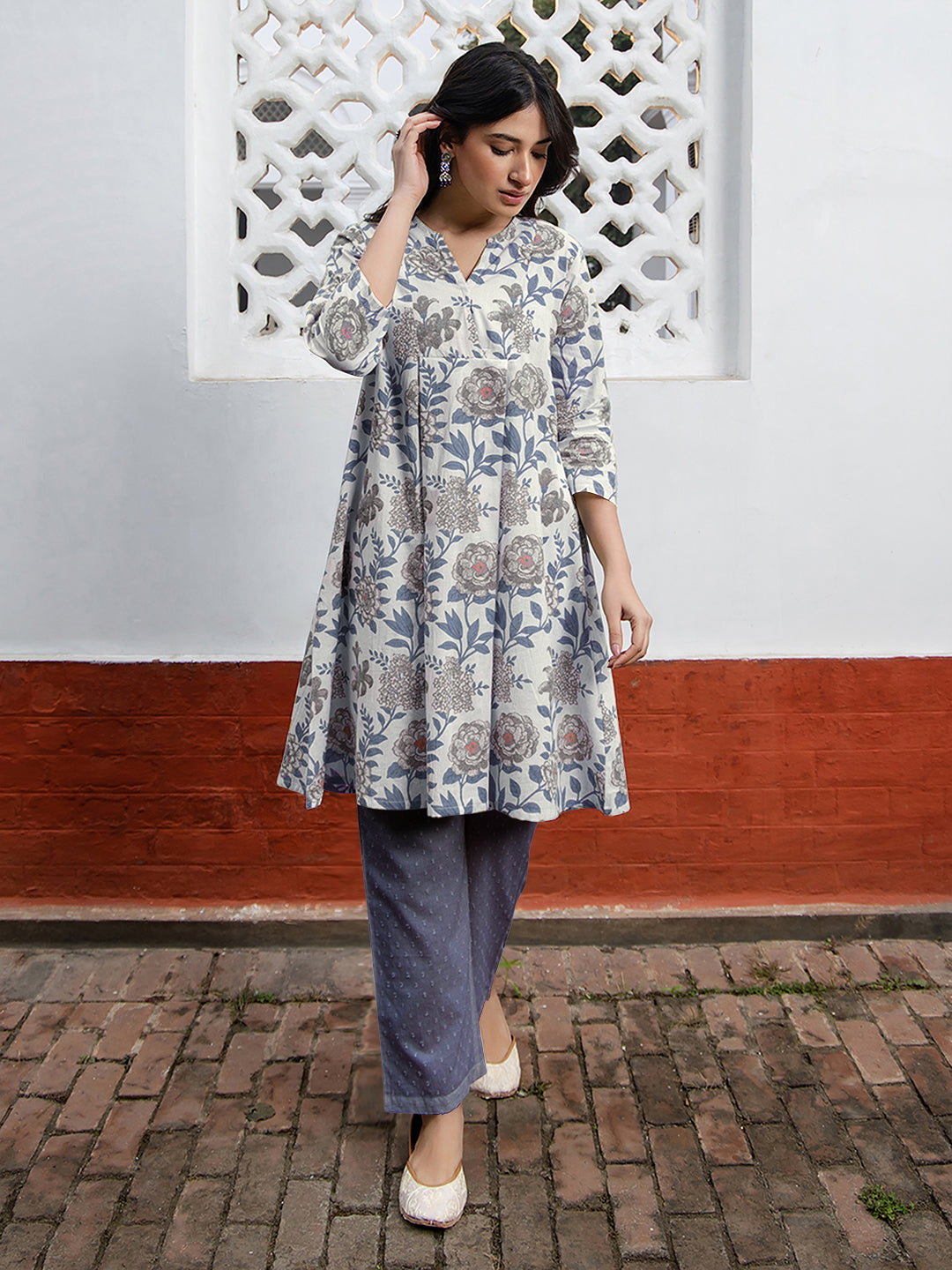 Janasya Light Cotton Floral A-Line Tunic | Grocsy