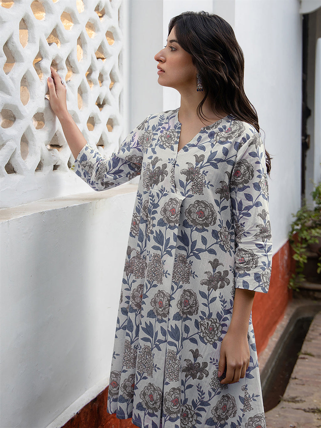 Janasya Light Cotton Floral A-Line Tunic | Grocsy