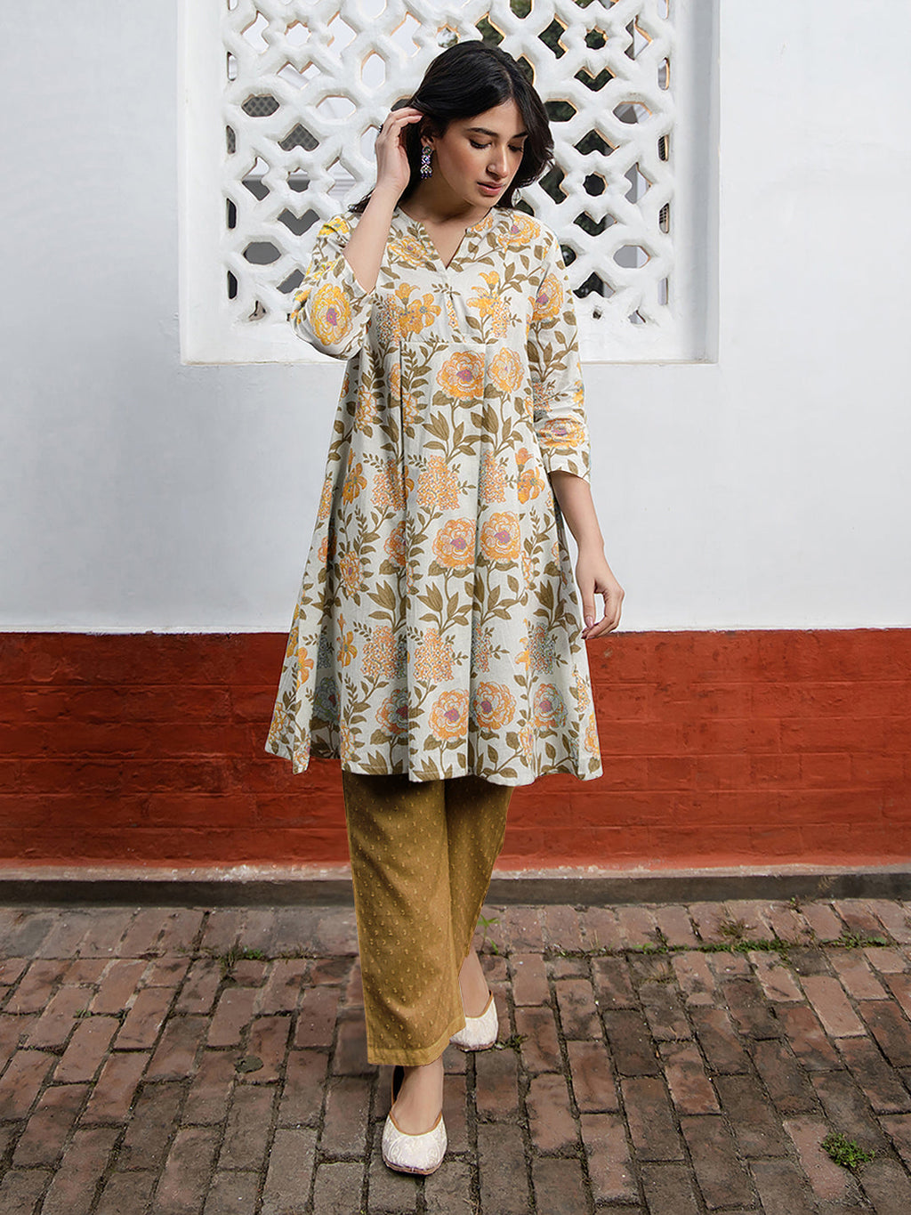 Janasya Light Cotton Floral A-Line Tunic | Grocsy