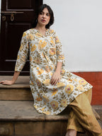 Janasya Light Cotton Floral A-Line Tunic | Grocsy
