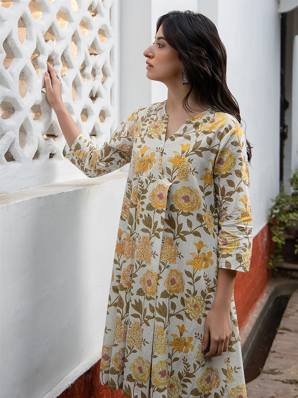 Janasya Light Cotton Floral A-Line Tunic | Grocsy