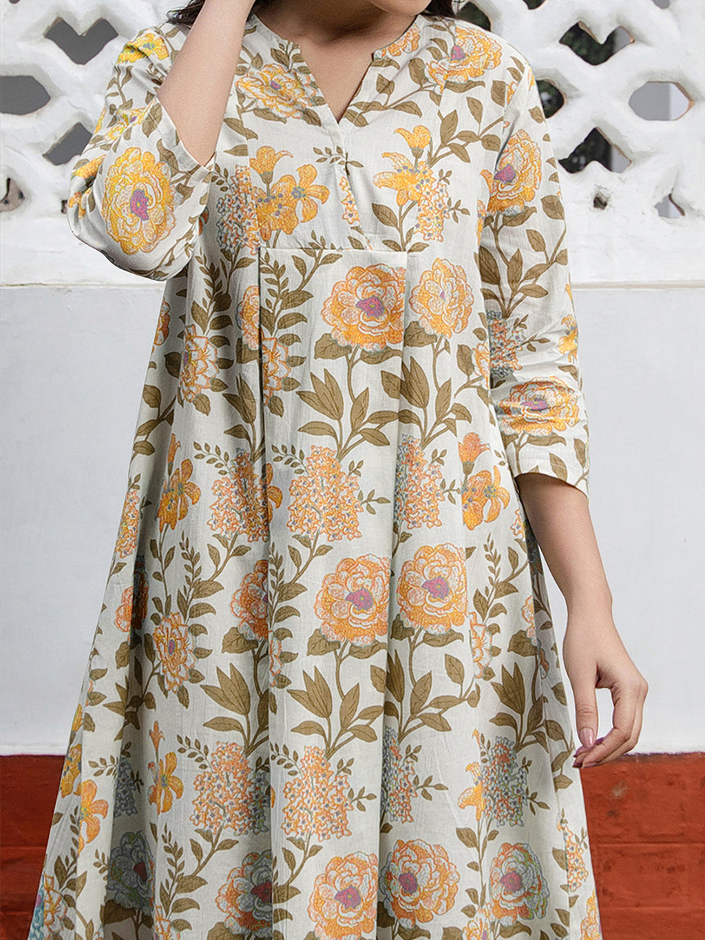Janasya Light Cotton Floral A-Line Tunic | Grocsy