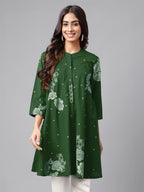 Janasya Bright Cotton Floral Flared Tunic | Grocsy